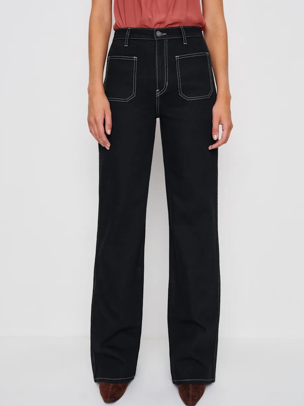 Reformation Alyssa Stretch High Rise Wide Leg Long Jeans Black Size 29